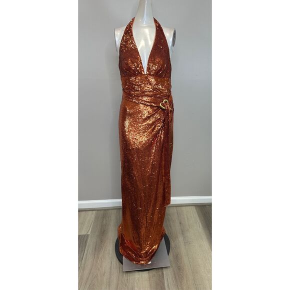 Halston Mio Sequin Halterneck Gown Size US2 $595 - Picture 5 of 12